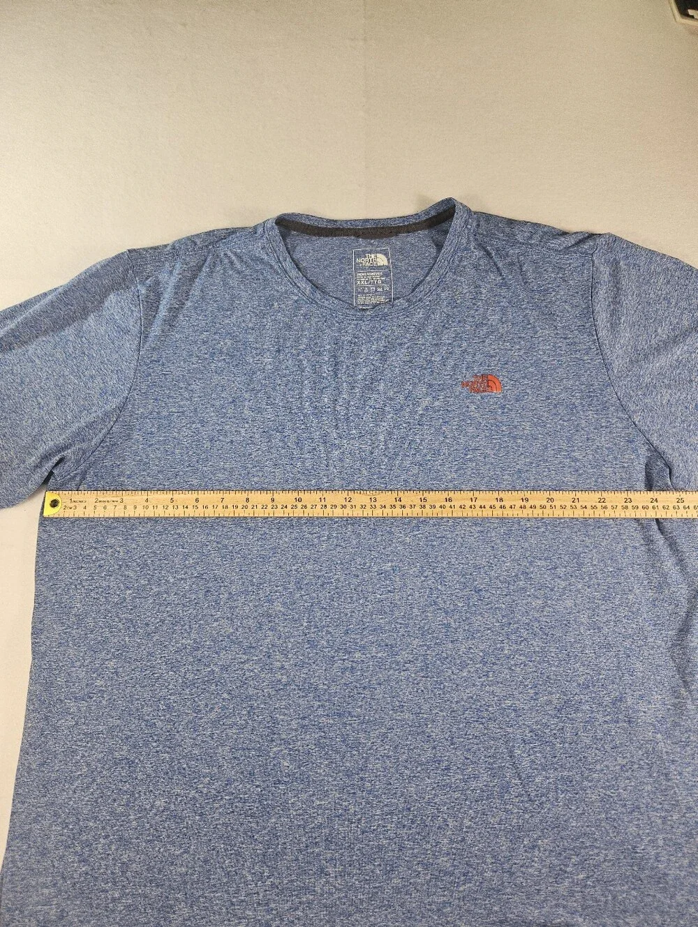 North Face Heathered Light Blue T- Shirt with Bright Red/Orange Logo Men's XXL